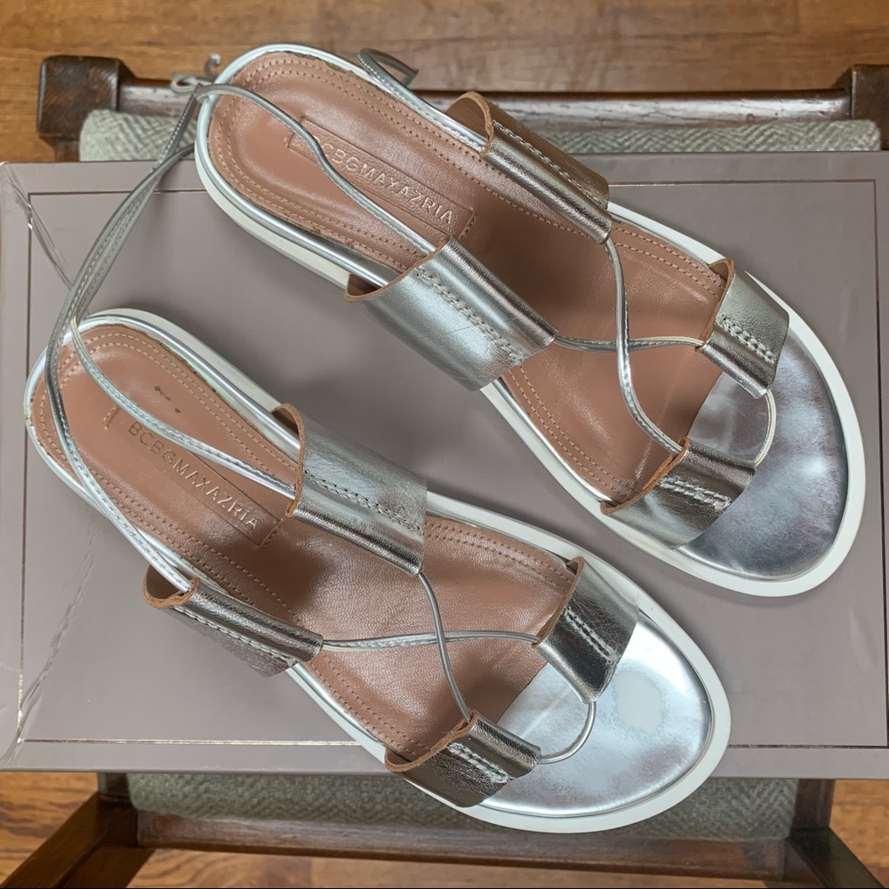 BCBG silver lace up Sandals SOLD